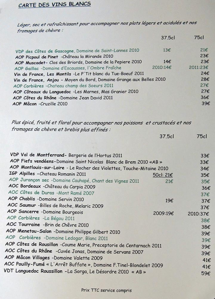 Vins blancs légers