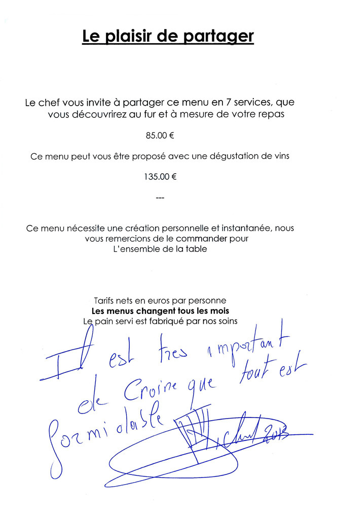Menu dédicacé