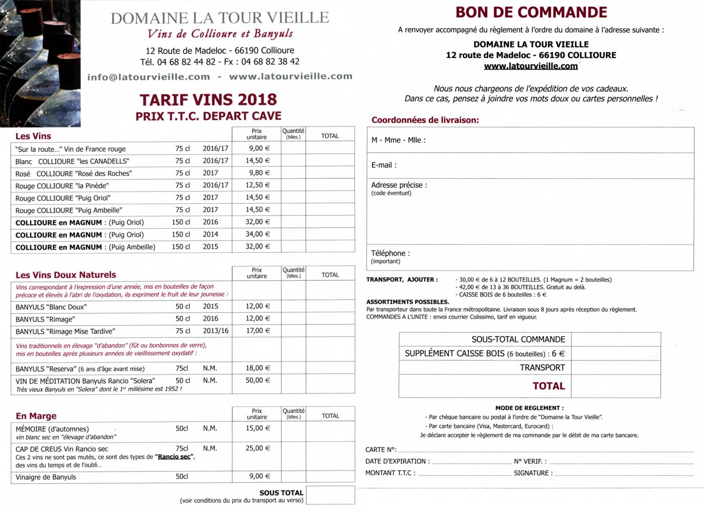 Tarif du Domaine de la Tour Vieille