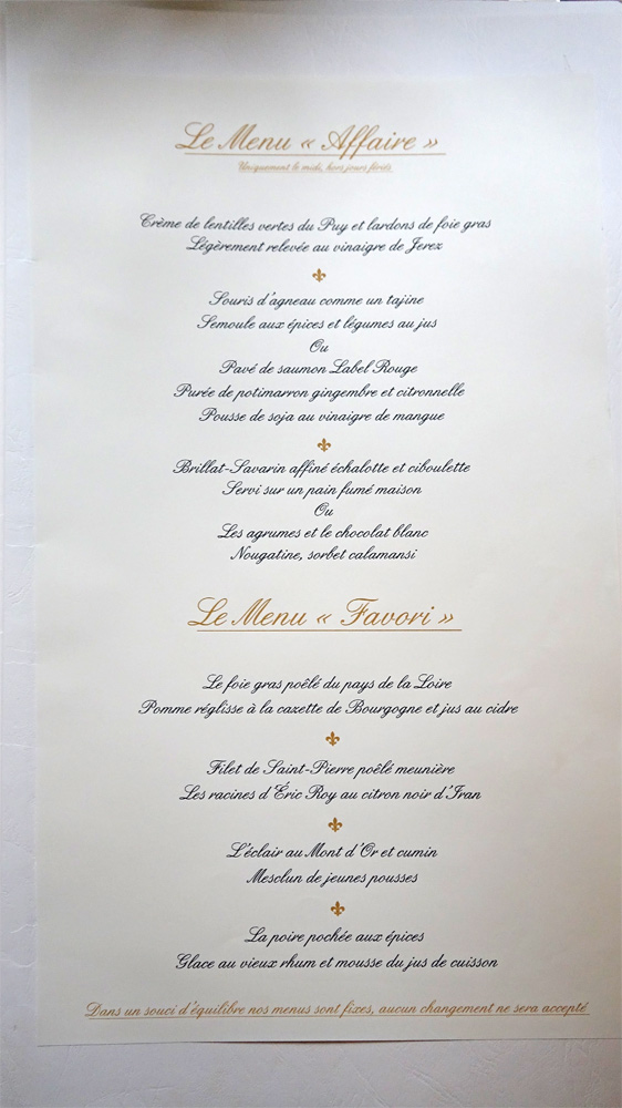 Exemple de menu proposé à La Roche Le Roy