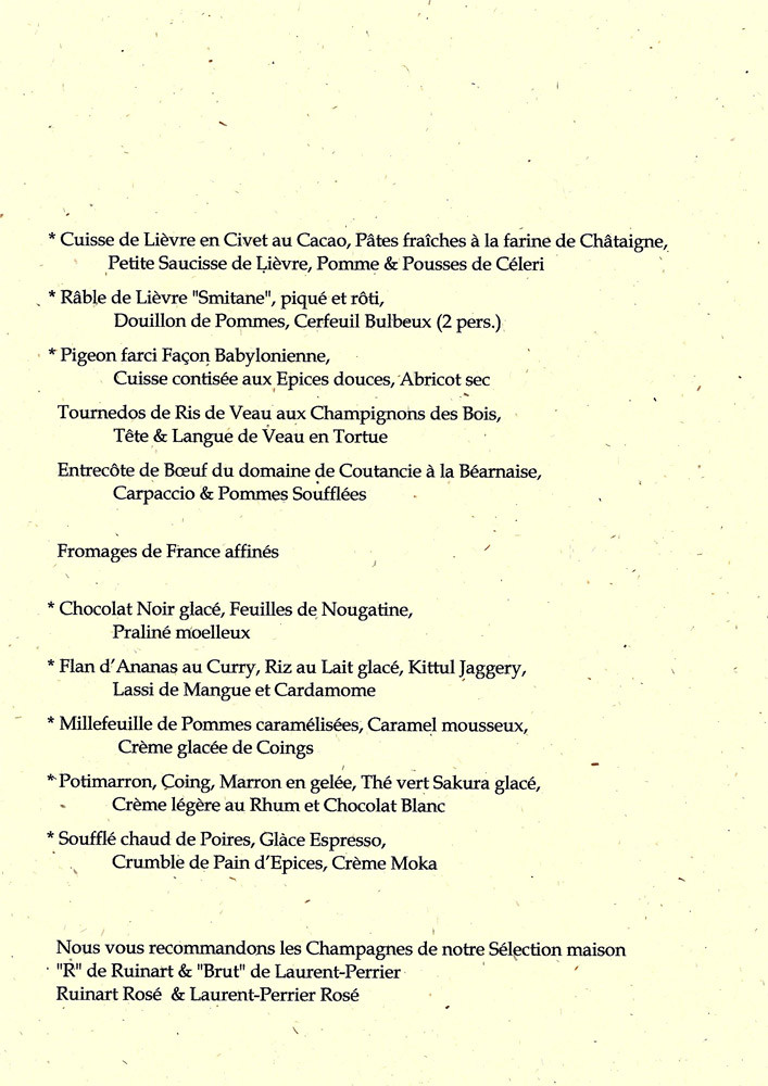 Carte (viandes et poissons)