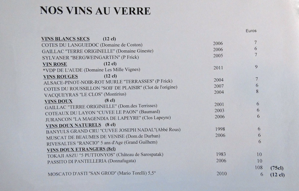 Vins au verre