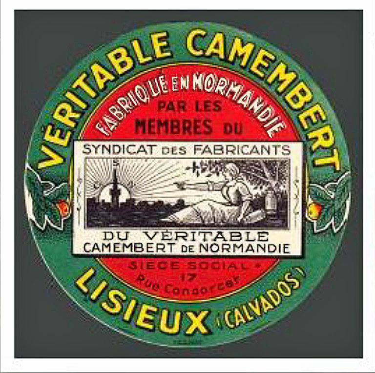 Étiquette ancienne du Véritable Camembert de Normandie. © www.camembert-museum.com