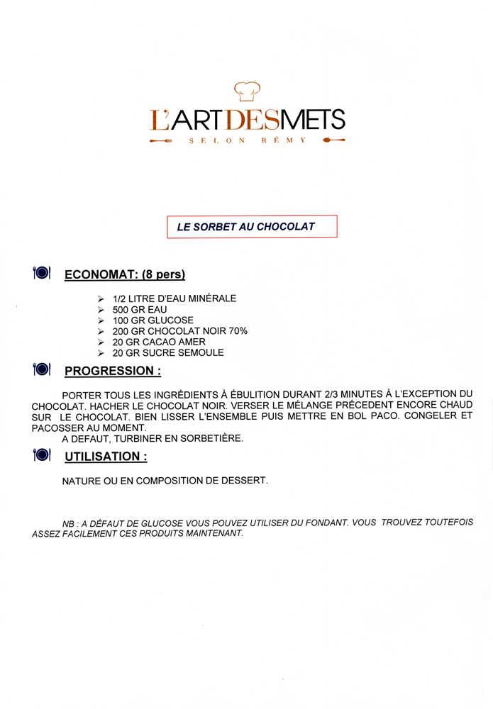Recette du "Sorbet au chocolat"
