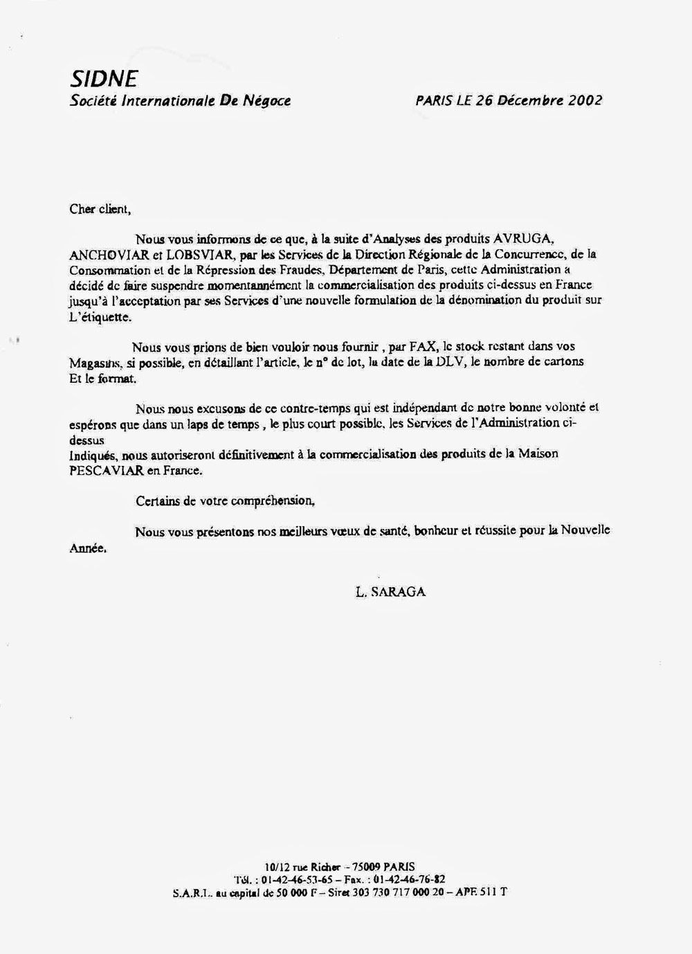 Lettre de Sidné