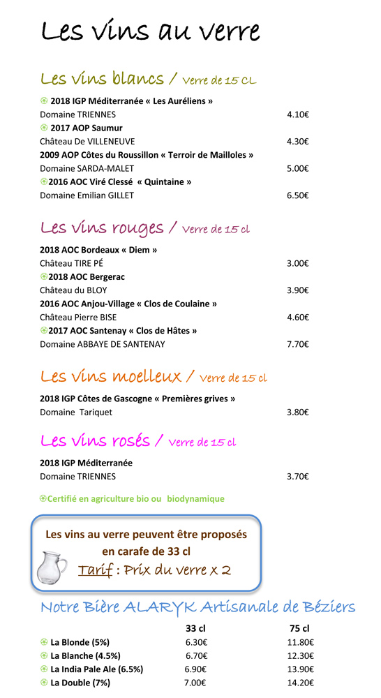 Les vins au verre