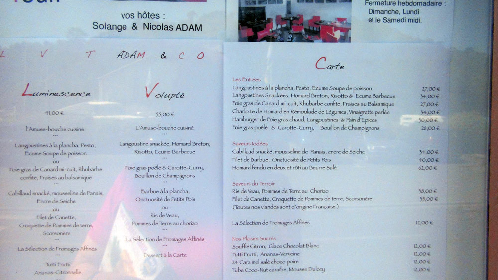 Menus "Luminescence" & "Volupté" et Carte