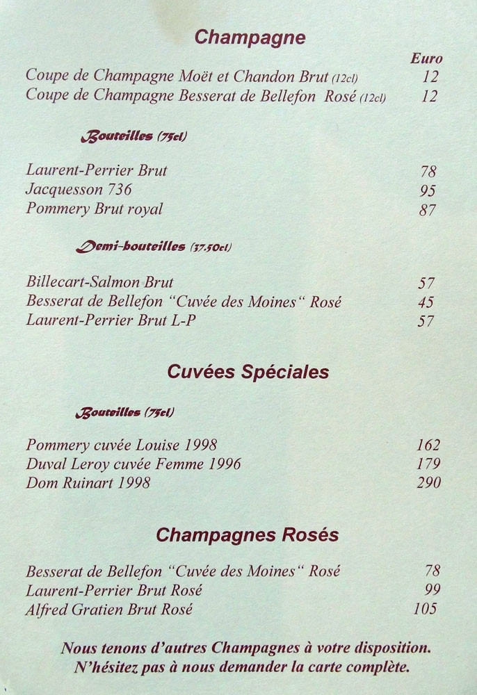 La carte des Champagnes