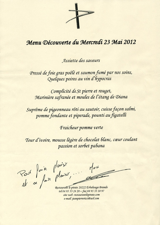 Menu dédicacé