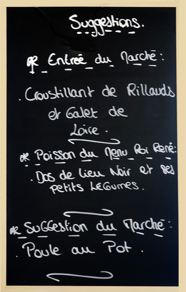 Propositions à l'ardoise à l'intérieur