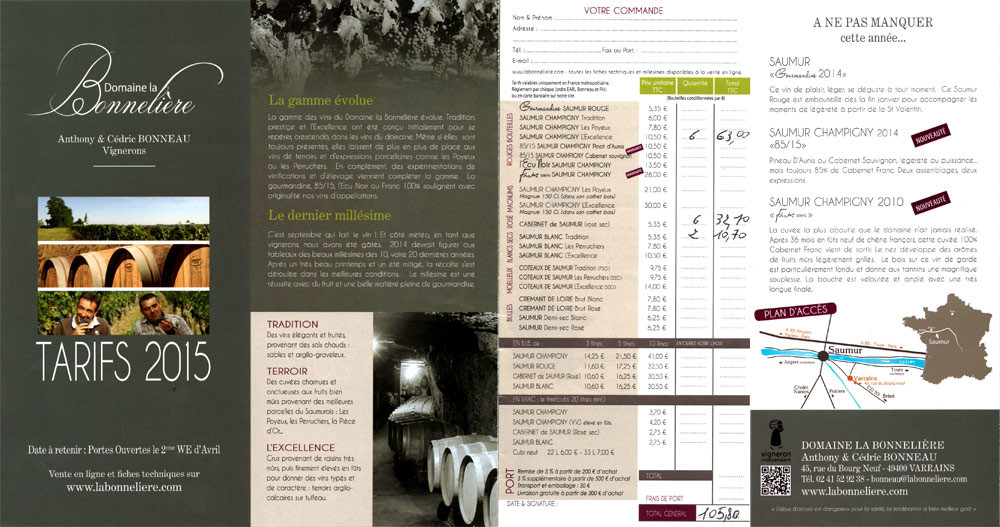Tarif et note de vins de Saumur