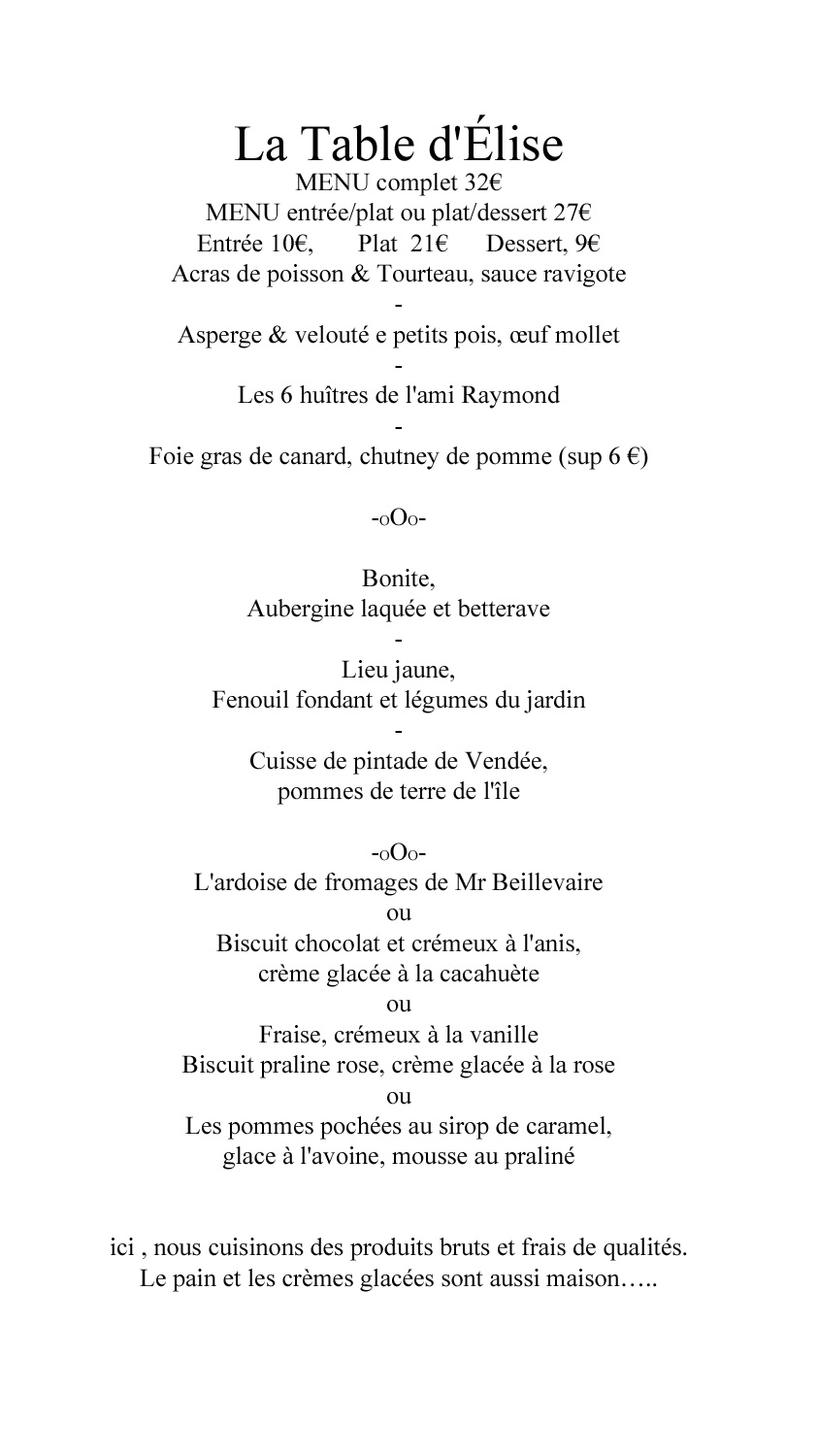 Menu Bib gourmand
