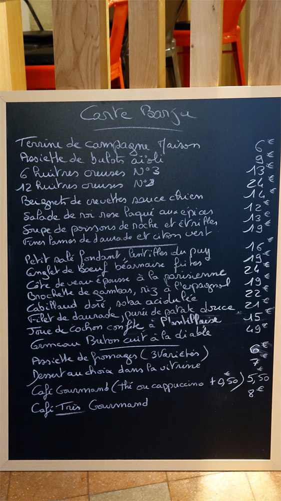 La carte (affichage intérieur)