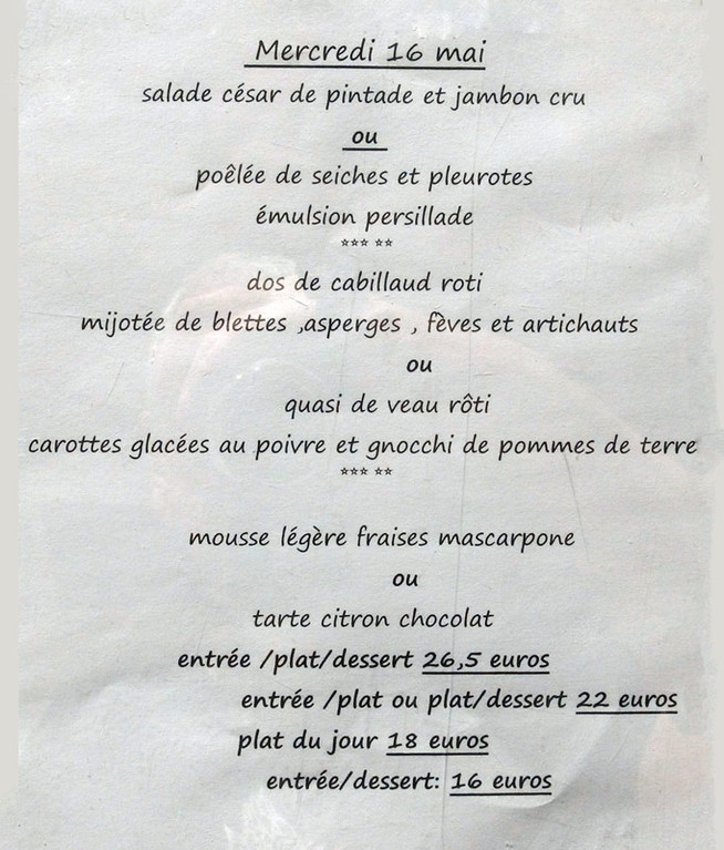 Le menu du jour