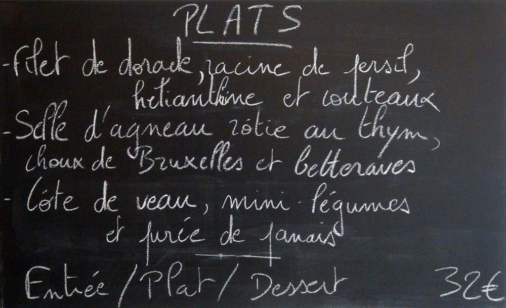 Les plats  à l'ardoise