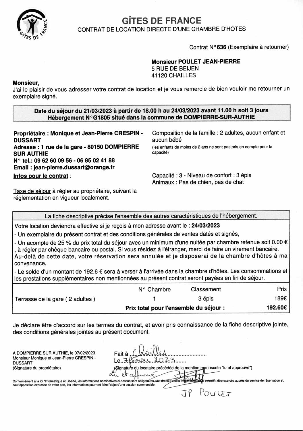 Contrat de location ... sans demande d'arrhes !