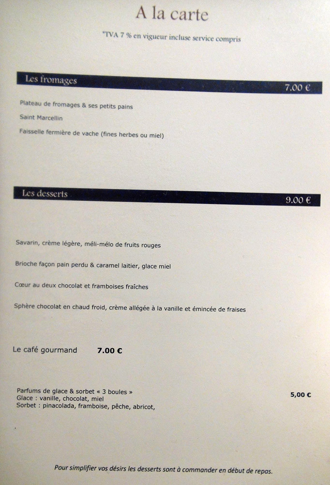 Carte : Fromages & Desserts