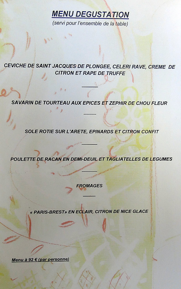 Menu "Dégustation" en 6 services pour 92 € 00 