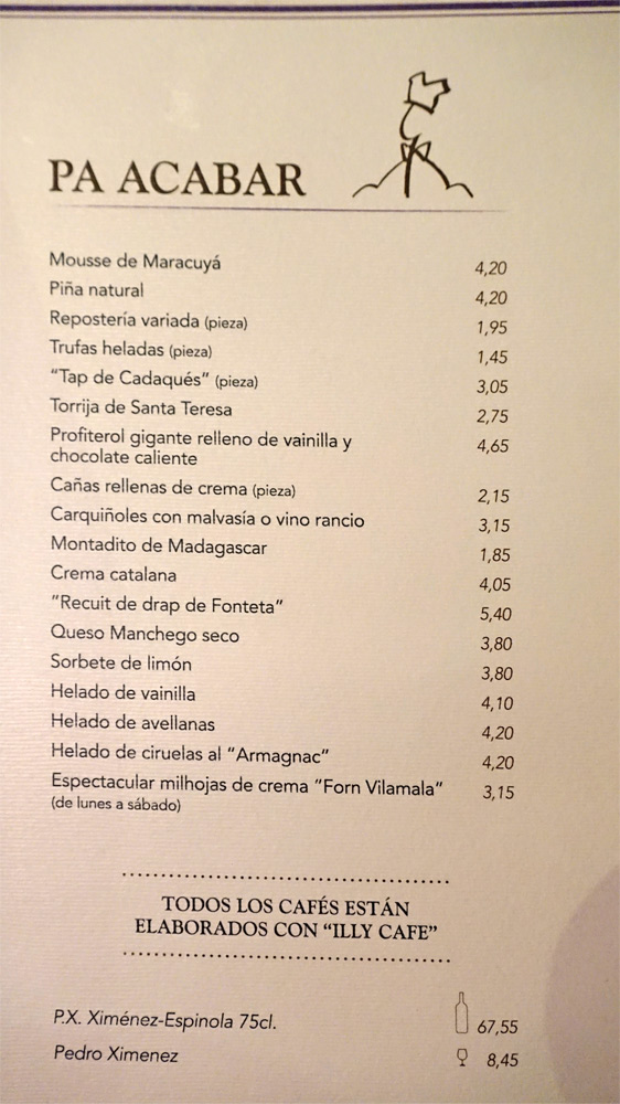 Carte des desserts