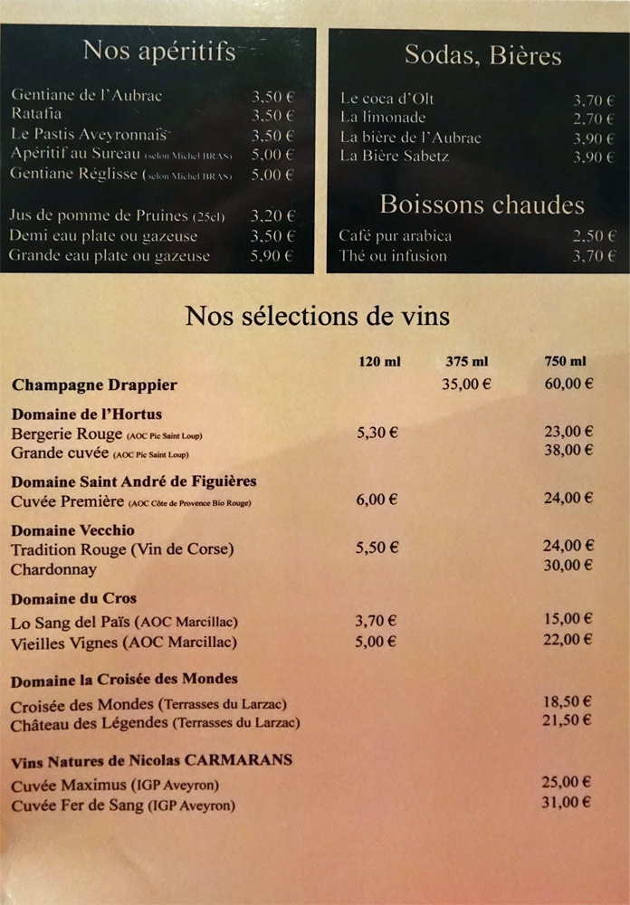Les propositions liquides de la carte