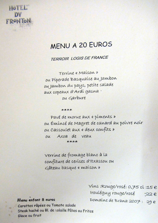 Menu à 20 €
