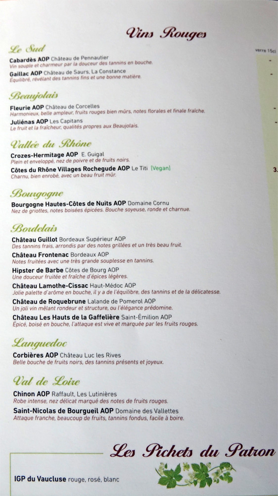 Carte des boissons (sans les prix ...)