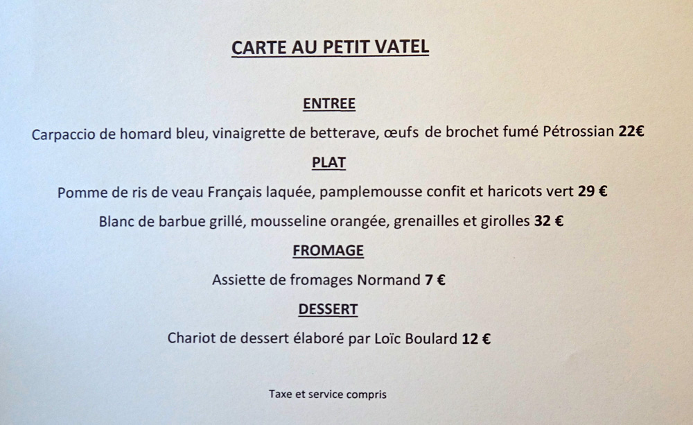 Carte Au Petit Vatel
