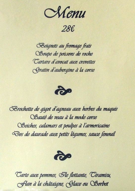 Le menu à 28 € 00