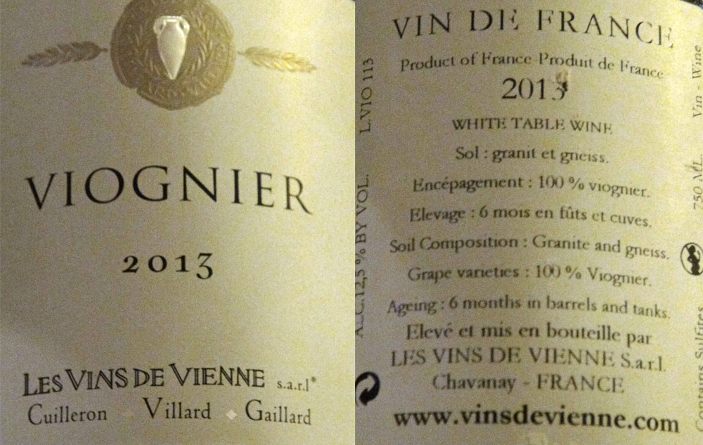 Vin de France 2013 "Viognier" de Cuilleron -Villard – Gaillard