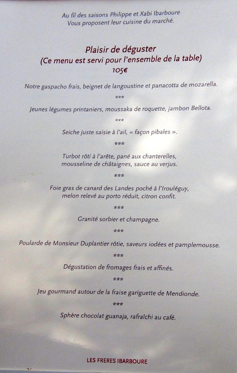 Menu dégustation