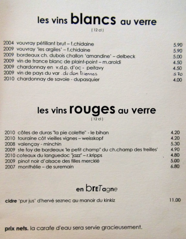 Vins au verre