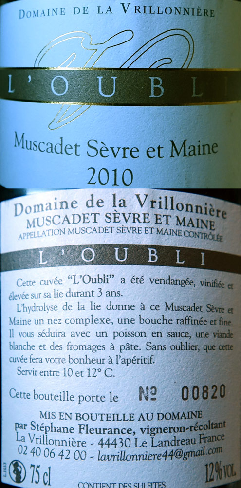 Muscadet de Sèvre-et-Maine 2010 "L'Oubli"
