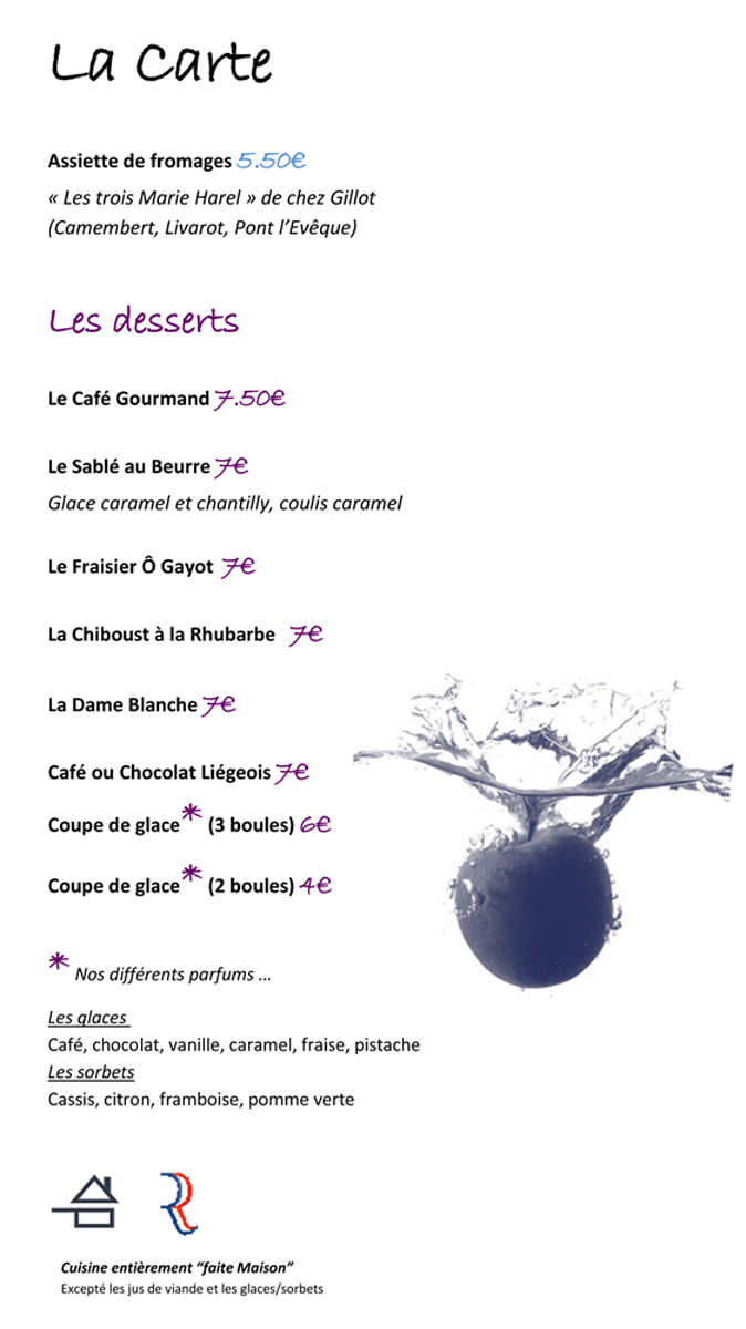 La carte : les desserts
