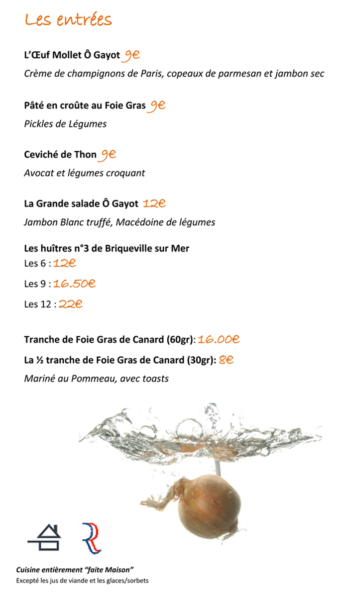 La carte : les entrées