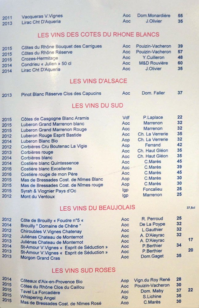 Les vins des Côtes du Rhône blancs, les vins d'Alsace, les vins du Sud, les vins du Beaujolais, les vins du Sud rosés