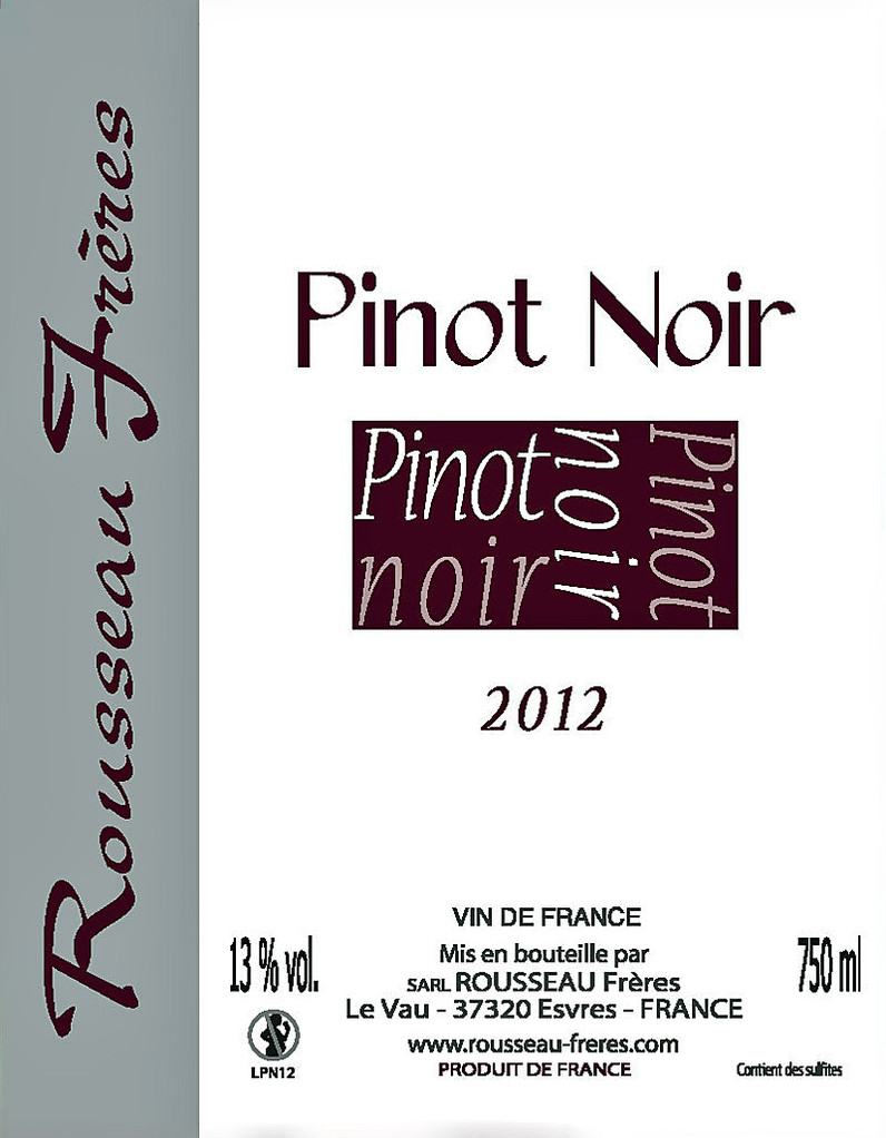 Étiquette Pinot Noir 2012 - Source : site des frères Rousseau 