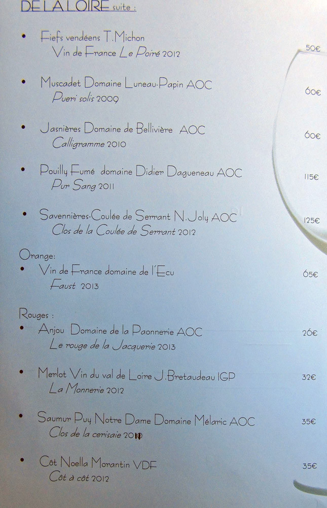 Quelques vins proposés