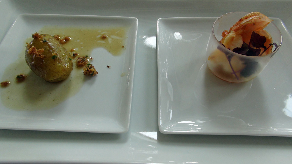 Langoustine rôtie puis rafraîchie, blanc de poireau du Poitou & cube fe foie gras de canard de la maison Mitteault, fine gelée au baume de Bauteville par Fabien Dupont