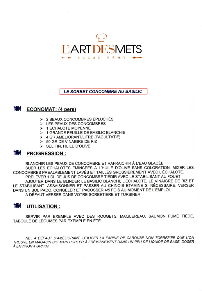 Recette du "Sorbet concombre au basilic"