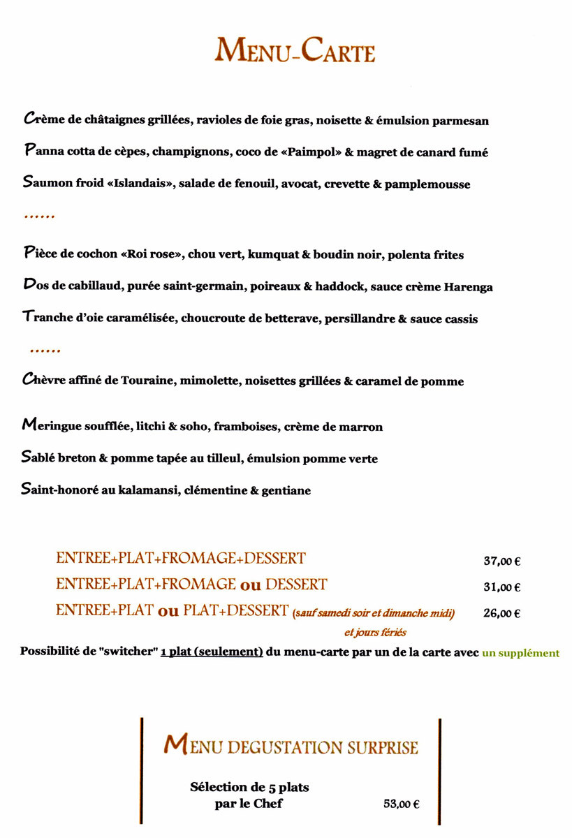Menu-Carte et Menu dégustation