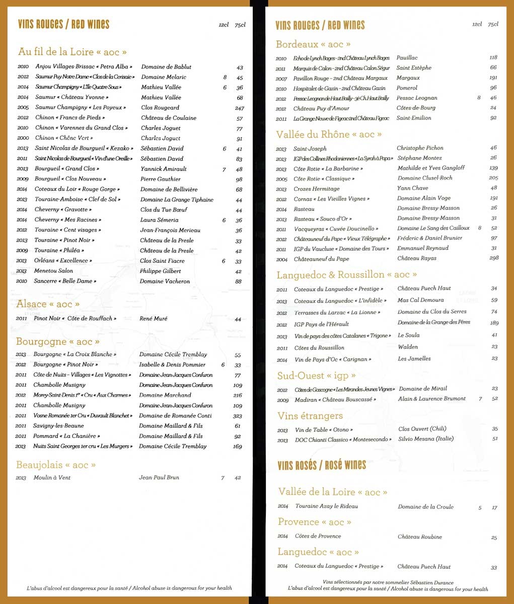 Carte des vins