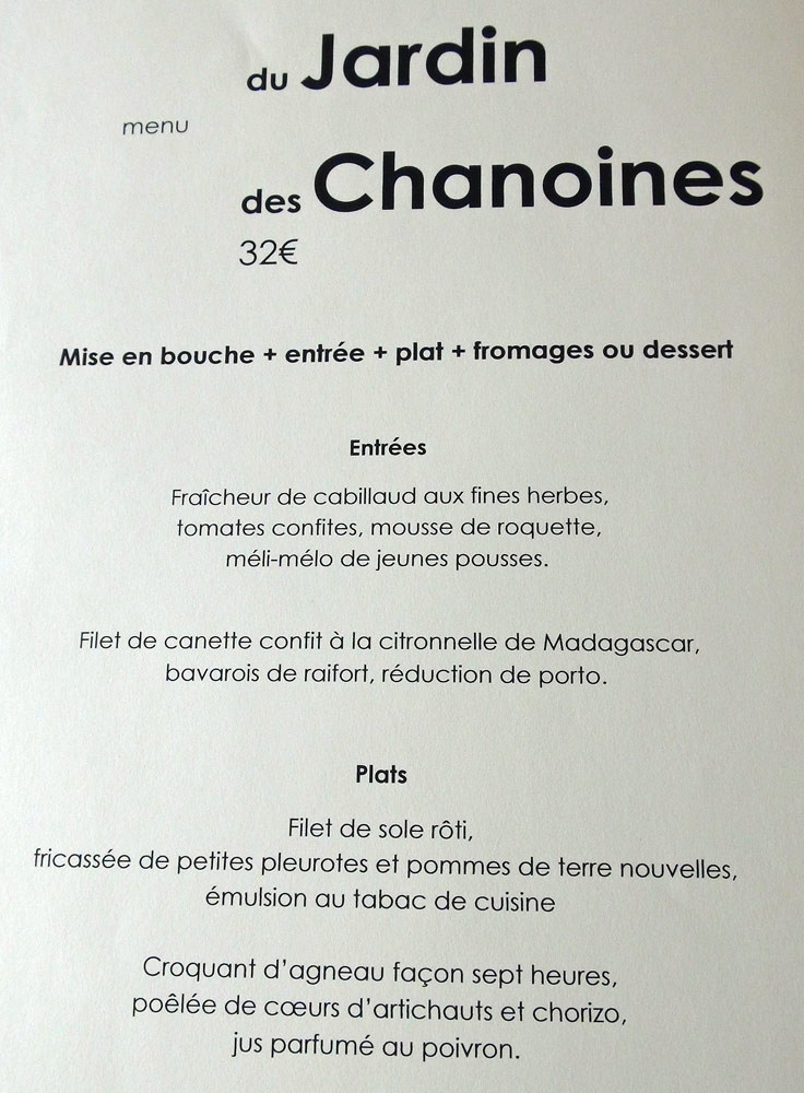 Menu des Chanoines à 32 € 00
