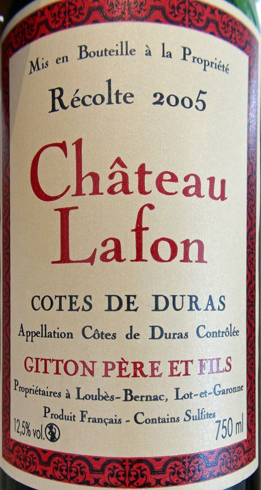 Côtes de Duras 2005 sur la Joue de bœuf