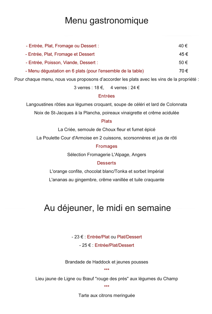 La carte, à la réouverture le 23 mars 2018