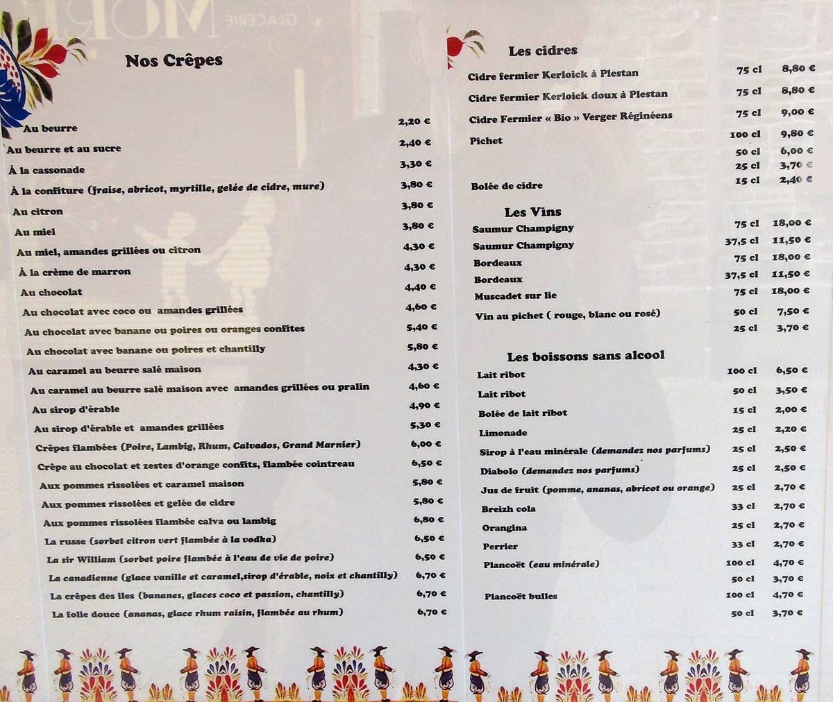 La carte des crêpes