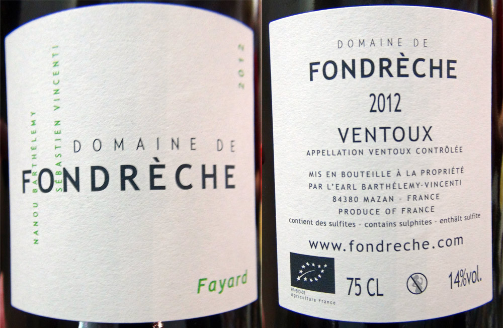 Ventoux rouge 2012 Domaine de Fondrèche