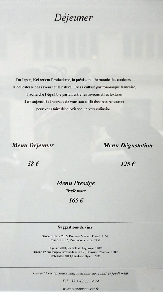 Les 3 menus disponibles ... sans aucune précision du nombre de plats