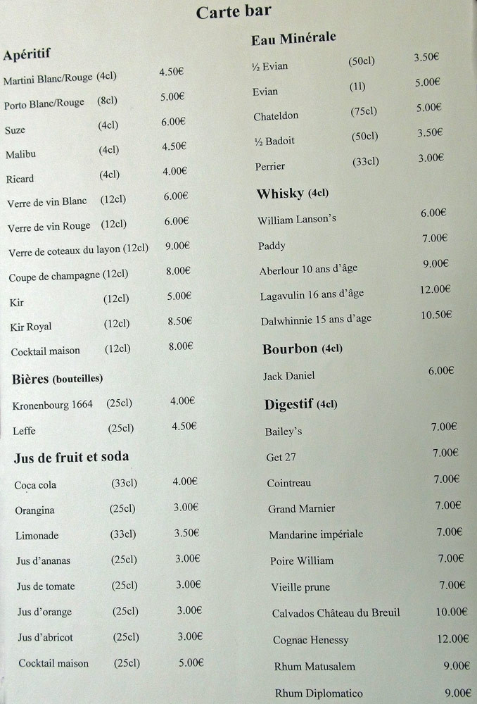 Carte "bar"
