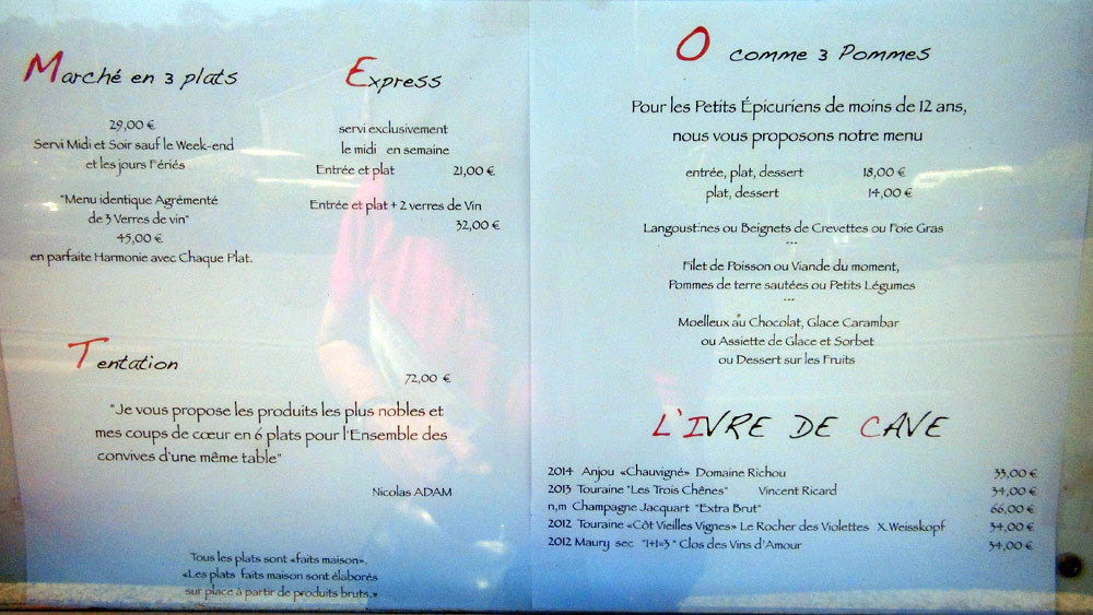 Menus du Marché, Express, Tentation et O comme 3 pommes