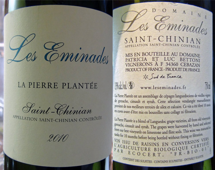 Le Saint-Chinian pour le deuxième plat